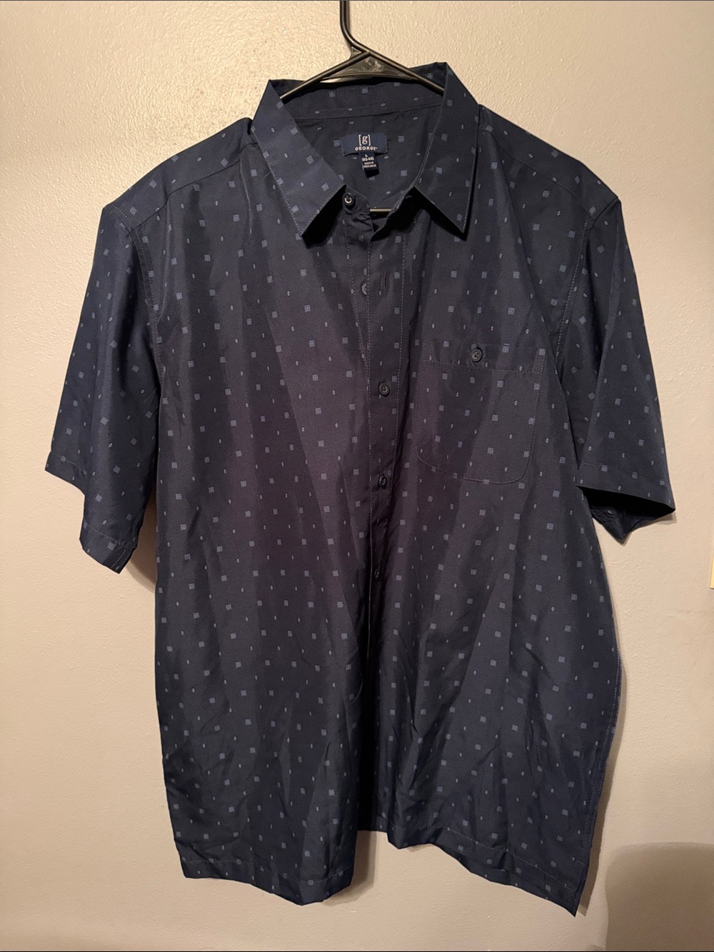George Navy Short-Sleeve Button-Down with Micro Square Print